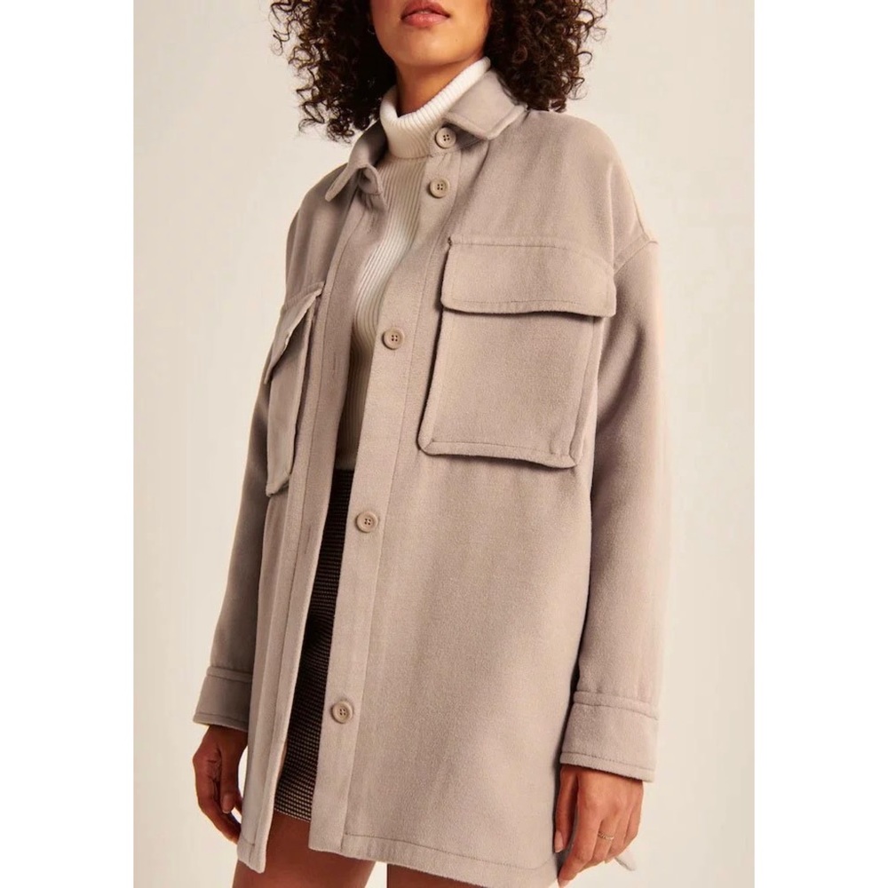 Abercrombie & Fitch Oversized Cozy Shirt Jacket Shacket Size L Creamy Ta…